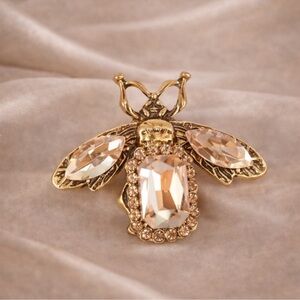 Champagne Gold Bee Brooch with Crystal Details